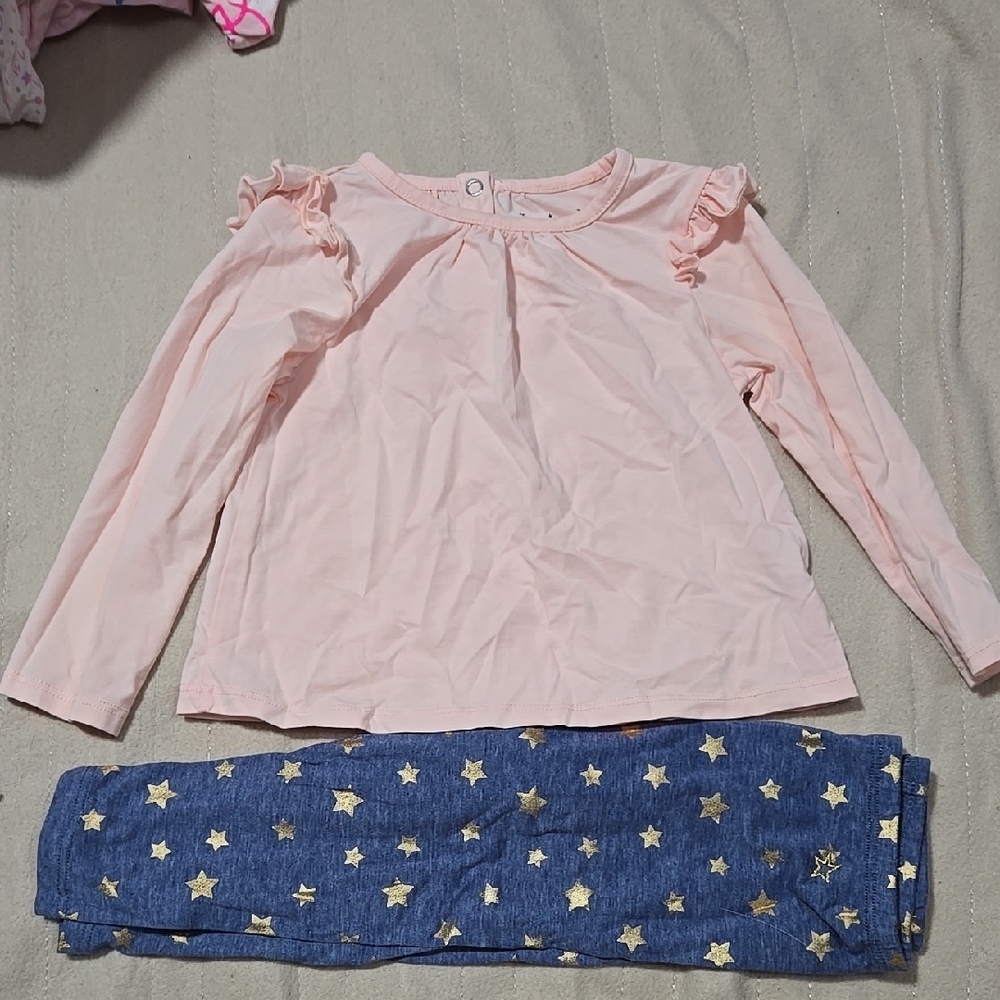 Egg New York Pink Ruffle Long Sleeve Top and Star Leggings Set
